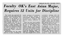1971 Newspaper Artiel About Creation of East Asian Studies Major